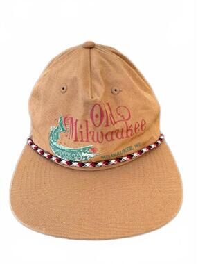 Old Milwaukee Beer Strapback Hat Tan Rope